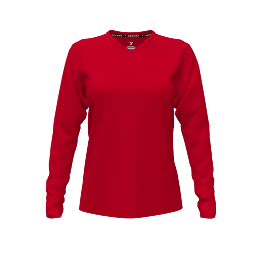 [FTLVCFRD-FYXS-LOGO3] Decker Comfort T-Shirt (Female Youth XS, Red, V Neck, Logo 3, Long Sleeve)